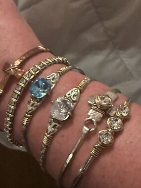 Handcrafted Blue and Clear Crystal Wire-Wrapped Bracelet Set sold ind or a set